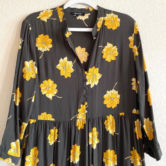 NEW Madewell Button-Front Tier Dress Fall Flowers Long Sleeve Floral Midi - Picture 6 of 10